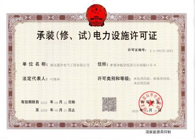 License for Installation (Repair, Testing) of Power Facilities